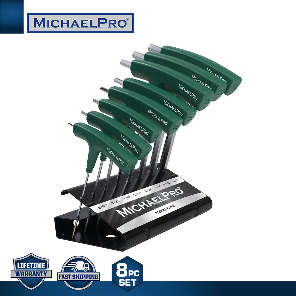 8-Piece Two-Way T-Handle Allen Wrench Set in Standard SAE Sizes with Storage Stand (MP001045) - MichaelPro