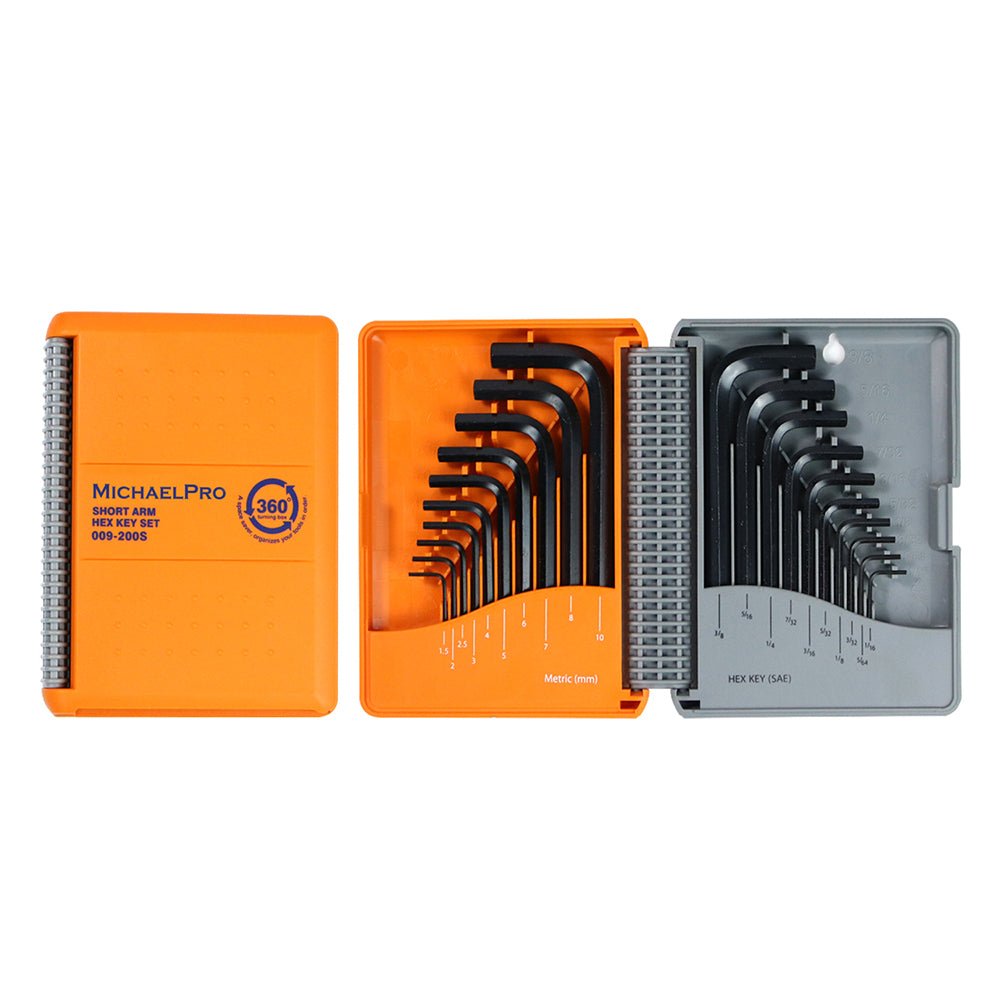 20-Piece Short Arm Hex Key Set with Foldable Organizer in Standard SAE & Metric Sizes (MP001046)