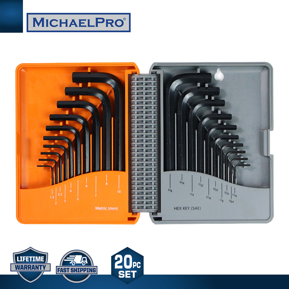 20-Piece Short Arm Hex Key Set with Foldable Organizer in Standard