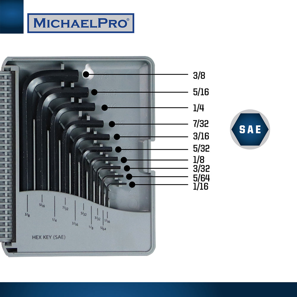 20-Piece Short Arm Hex Key Set with Foldable Organizer in Standard