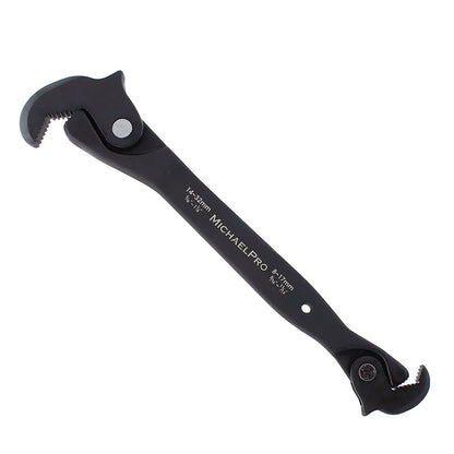 MichaelPro MP001206 Large Dual Action Auto Size Adjusting Wrench with 14-32mm and 8-17mm self-adjusting jaws for hexagonal, star, and square fasteners. High-quality CR-V steel featuring a Chrome Molybdenum head and dual-headed self-adjusting jaws.