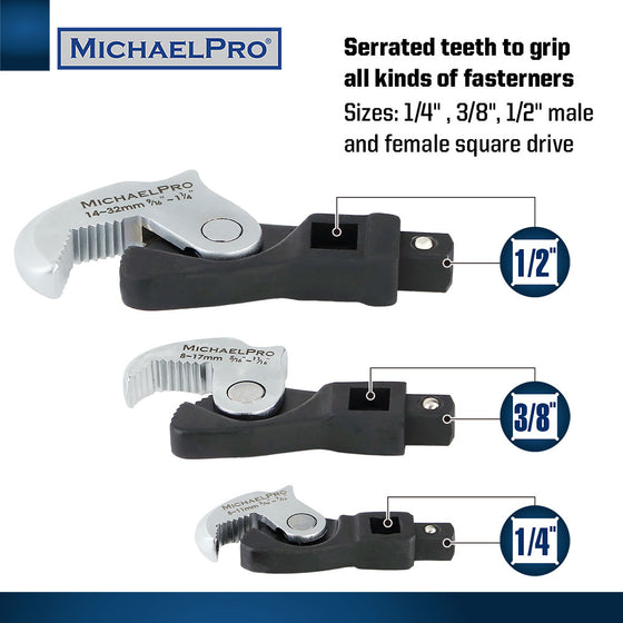 3-Piece Spring-Loaded Auto Size Adjusting Crowfoot Wrench Set (MP001205)
