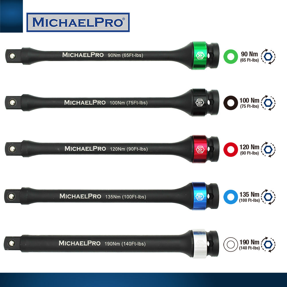 5-Piece 1/2" Drive Torque Limiting Extension Bar Set (MP001207) - MichaelPro