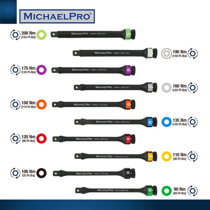 10-Piece 1/2" Drive Torque Limiting Extension Bar Set (MP001208) - MichaelPro