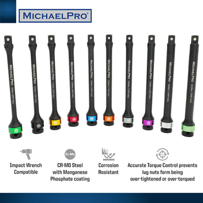 10-Piece 1/2" Drive Torque Limiting Extension Bar Set (MP001208) - MichaelPro