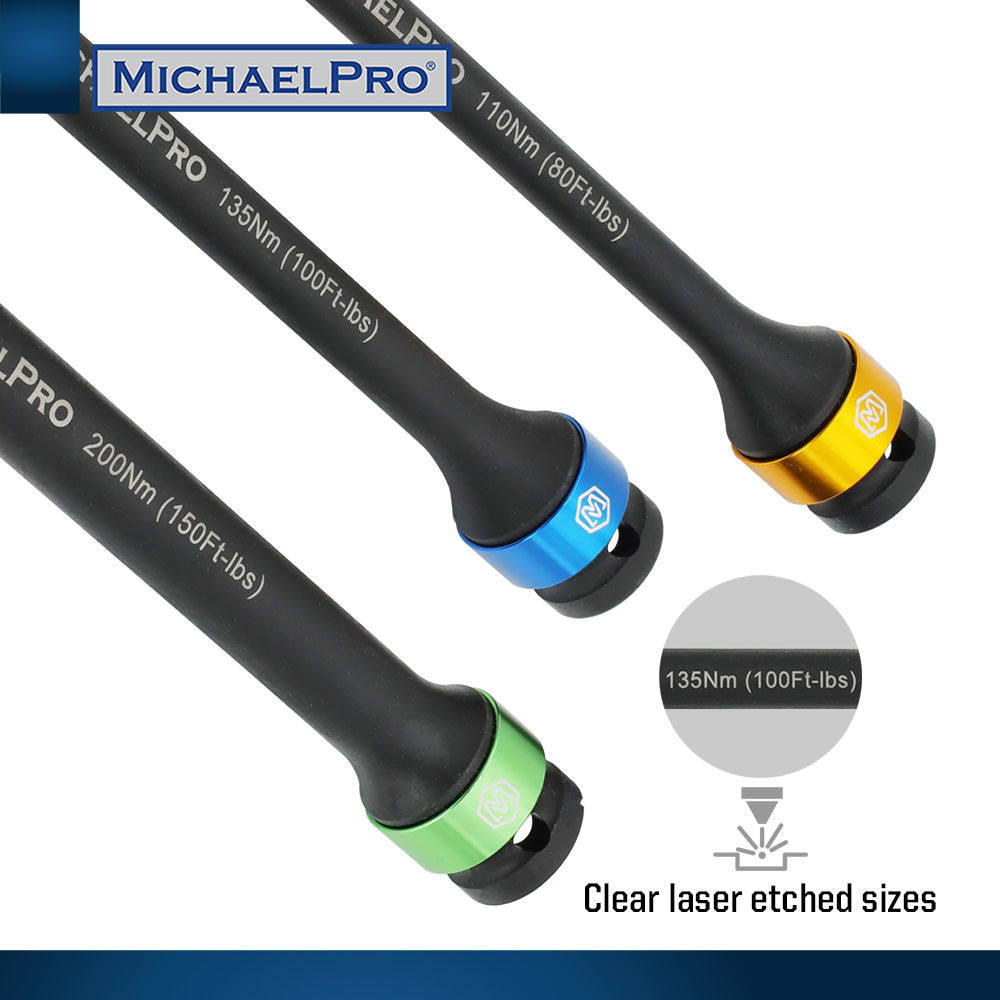 10-Piece 1/2" Drive Torque Limiting Extension Bar Set (MP001208) - MichaelPro