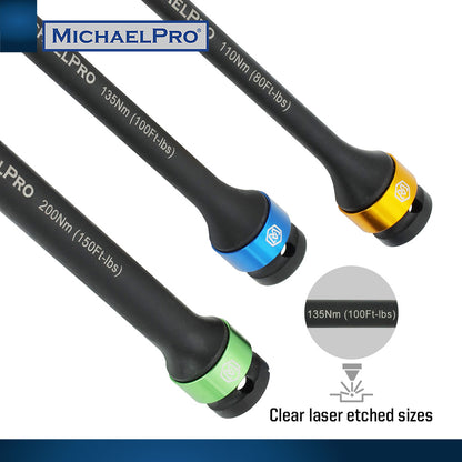 10-Piece 1/2" Drive Torque Limiting Extension Bar Set (MP001208) - MichaelPro