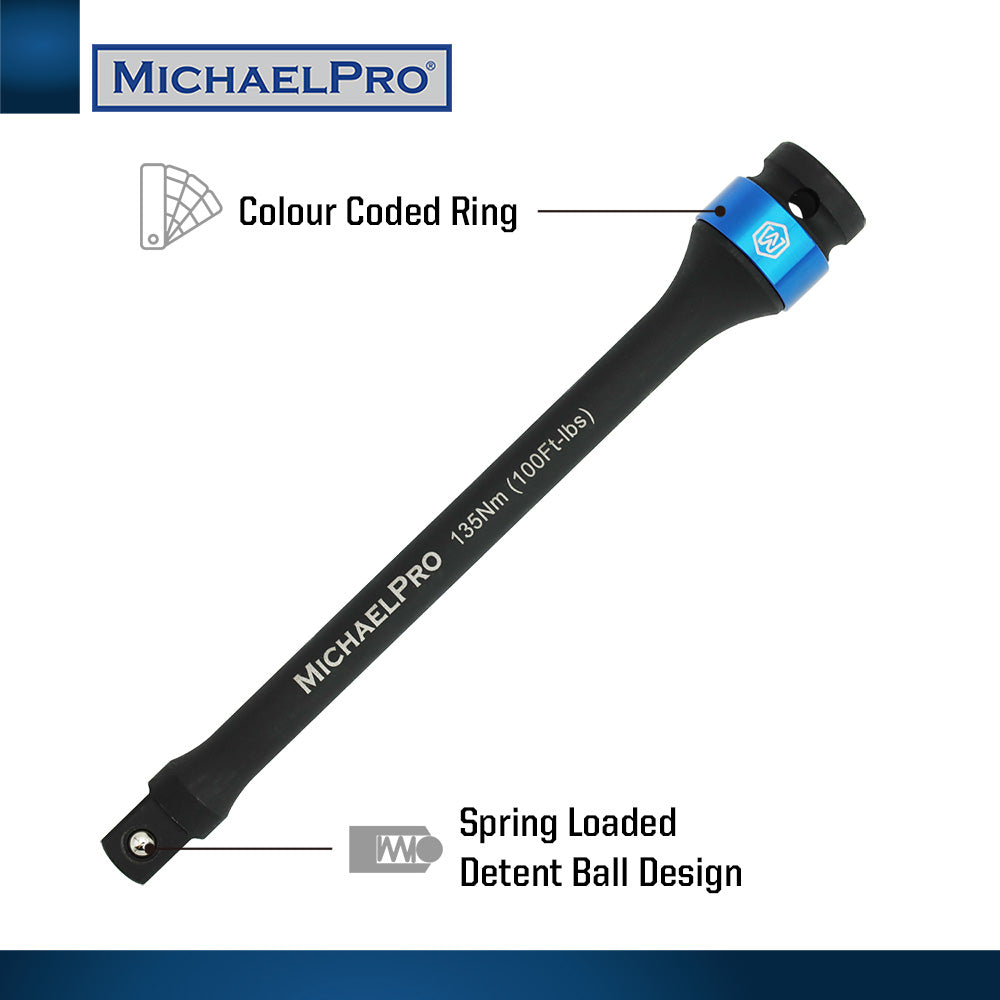 10-Piece 1/2" Drive Torque Limiting Extension Bar Set (MP001208) - MichaelPro