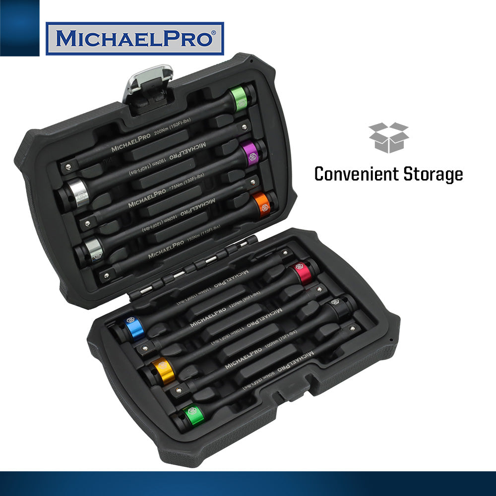 10-Piece 1/2" Drive Torque Limiting Extension Bar Set (MP001208) - MichaelPro