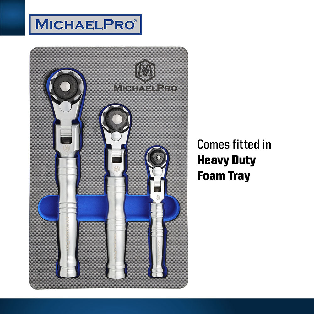 3-Piece Multi-Position Extendable Flex- Head Ratchet Set (MP001210) - MichaelPro