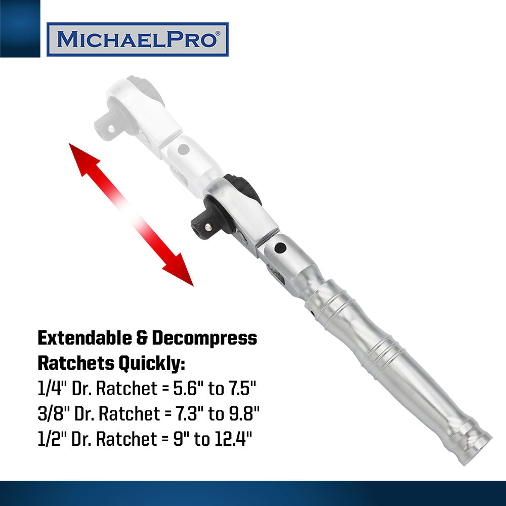 3-Piece Multi-Position Extendable Flex- Head Ratchet Set (MP001210) - MichaelPro