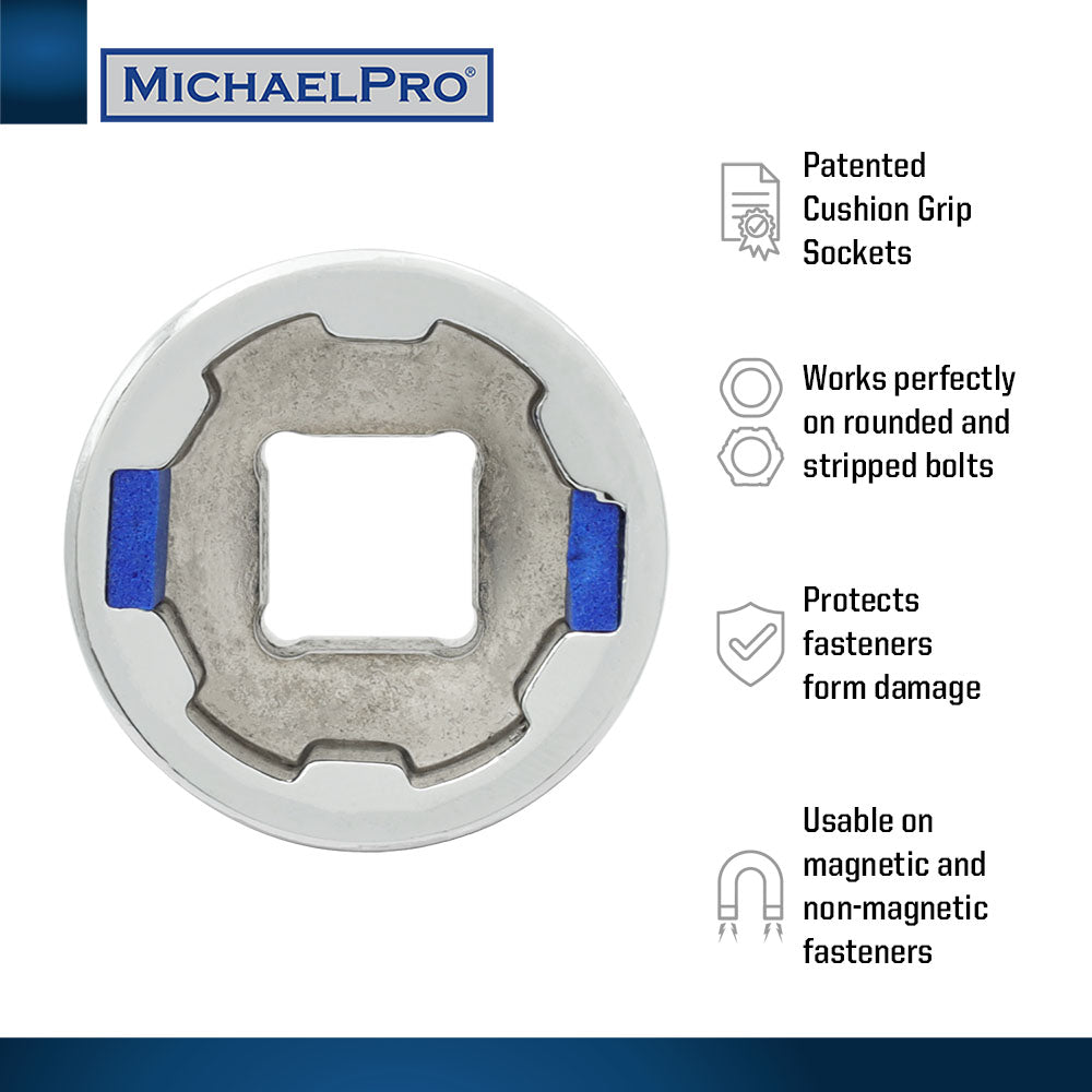 18-Piece Bolt Extractor Combination Wrenches and Cushion Grip Sockets Set in Metric Sizes (MP001211) - MichaelPro