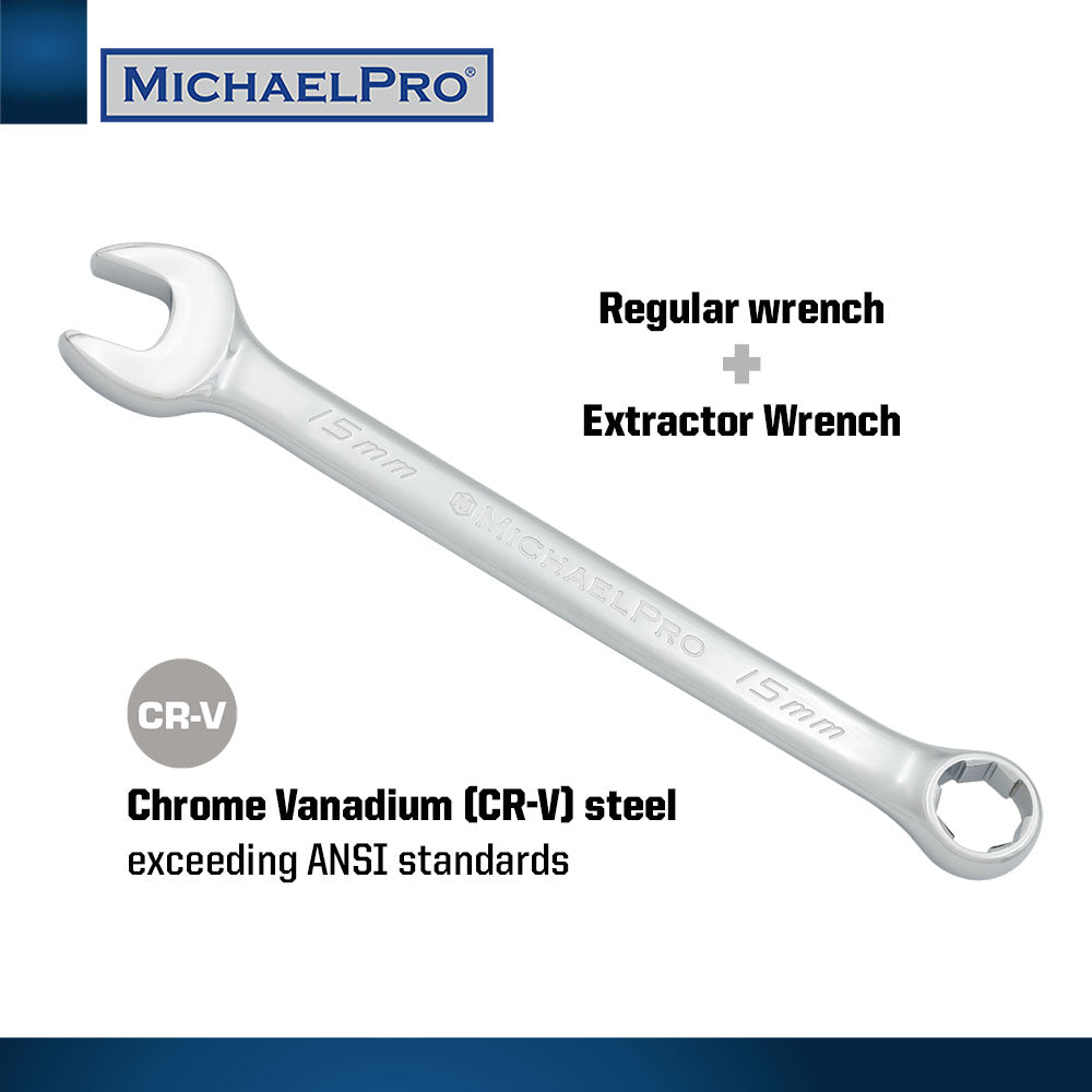18-Piece Bolt Extractor Combination Wrenches and Cushion Grip Sockets Set in Metric Sizes (MP001211) - MichaelPro