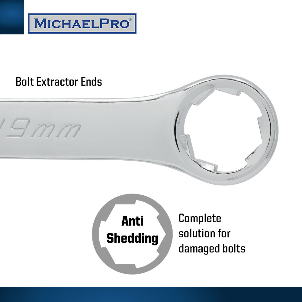 18-Piece Bolt Extractor Combination Wrenches and Cushion Grip Sockets Set in Metric Sizes (MP001211) - MichaelPro