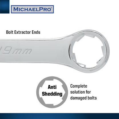 18-Piece Bolt Extractor Combination Wrenches and Cushion Grip Sockets Set in Metric Sizes (MP001211) - MichaelPro