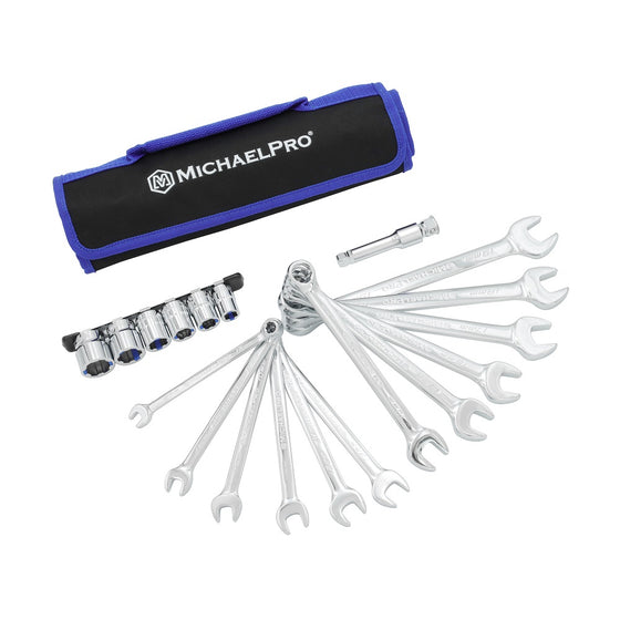 18-Piece Bolt Extractor Combination Wrenches and Cushion Grip Sockets Set in Metric Sizes (MP001211)