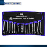 19-Piece Bolt Extractor Offset Wrenches and Cushion Grip Sockets Set in Standard SAE & Metric Sizes (MP001212) - MichaelPro