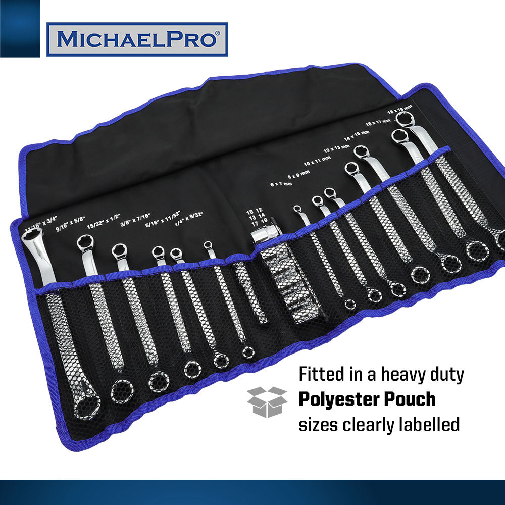 19-Piece Bolt Extractor Offset Wrenches and Cushion Grip Sockets Set in Standard SAE & Metric Sizes (MP001212) - MichaelPro