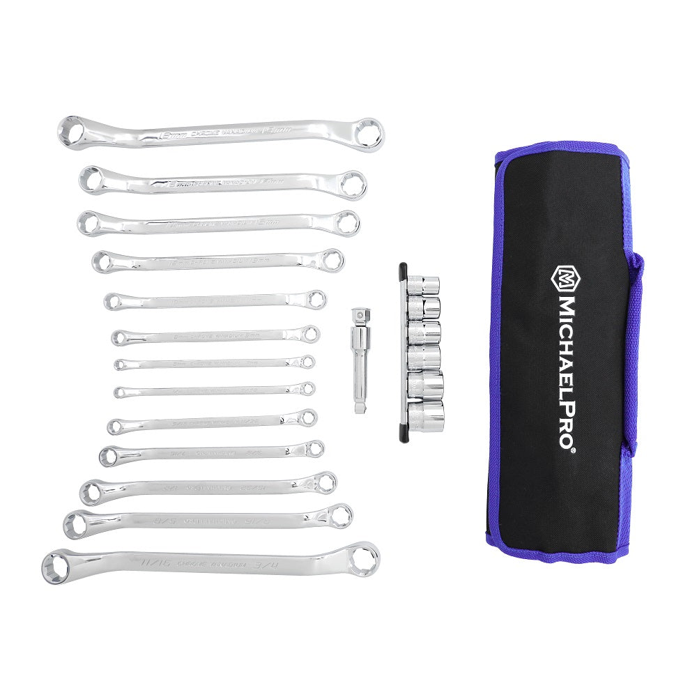 19-Piece Bolt Extractor Offset Wrenches and Cushion Grip Sockets Set in Standard SAE & Metric Sizes (MP001212) - MichaelPro