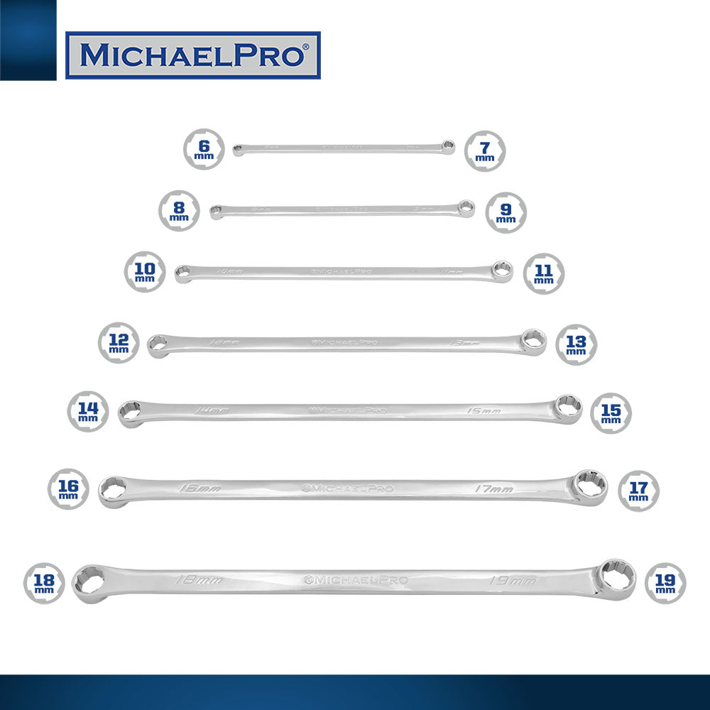 7-Piece Extra Long Bolt Extractor Wrench Set in Metric Sizes (MP001213) - MichaelPro