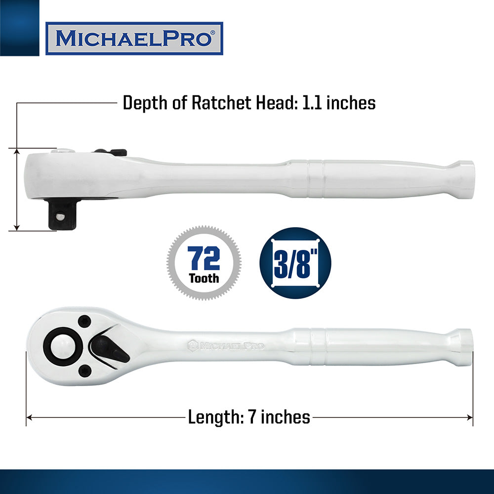 25-Piece 3/8" Drive Breaker Bar, Ratchet and Socket Set (MP001215) - MichaelPro