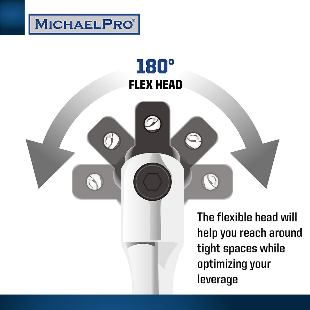 25-Piece 3/8" Drive Breaker Bar, Ratchet and Socket Set (MP001215) - MichaelPro