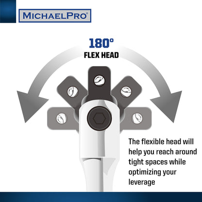25-Piece 3/8" Drive Breaker Bar, Ratchet and Socket Set (MP001215) - MichaelPro
