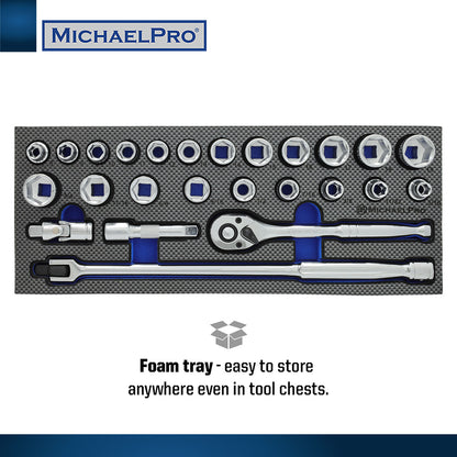 25-Piece 3/8" Drive Breaker Bar, Ratchet and Socket Set (MP001215) - MichaelPro