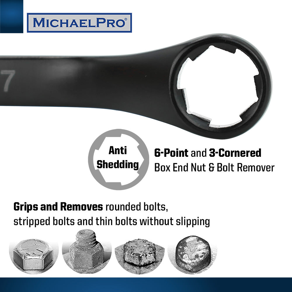 7-Piece Black Oxide Bolt Extractor Offset Wrench Set in Metric Sizes (MP001217) - MichaelPro