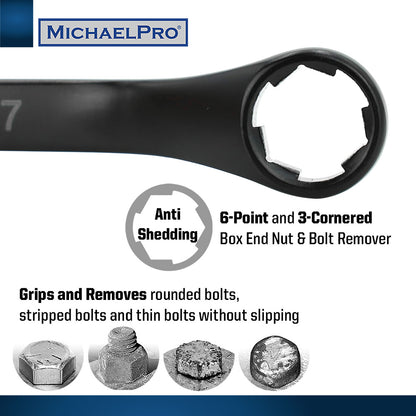 7-Piece Black Oxide Bolt Extractor Offset Wrench Set in Metric Sizes (MP001217) - MichaelPro