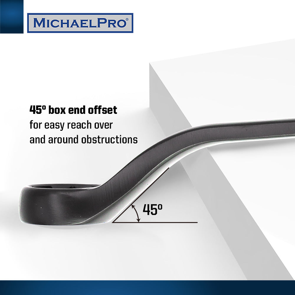 7-Piece Black Oxide Bolt Extractor Offset Wrench Set in Metric Sizes (MP001217) - MichaelPro