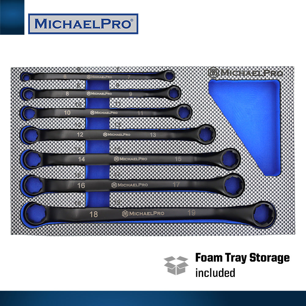 7-Piece Black Oxide Bolt Extractor Offset Wrench Set in Metric Sizes (MP001217) - MichaelPro
