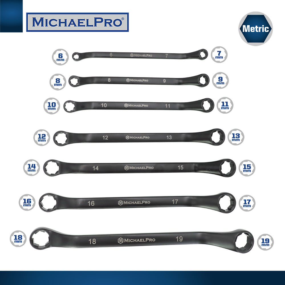 7-Piece Black Oxide Bolt Extractor Offset Wrench Set in Metric Sizes (MP001217) - MichaelPro
