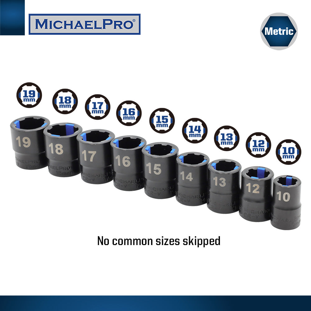 18-Piece Black Oxide Bolt Extractor Offset Wrench and Socket Set in Metric Sizes (MP001218) - MichaelPro