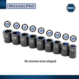 18-Piece Black Oxide Bolt Extractor Offset Wrench and Socket Set in Metric Sizes (MP001218) - MichaelPro