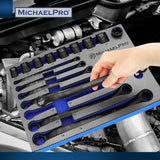 18-Piece Black Oxide Bolt Extractor Offset Wrench and Socket Set in Metric Sizes (MP001218) - MichaelPro