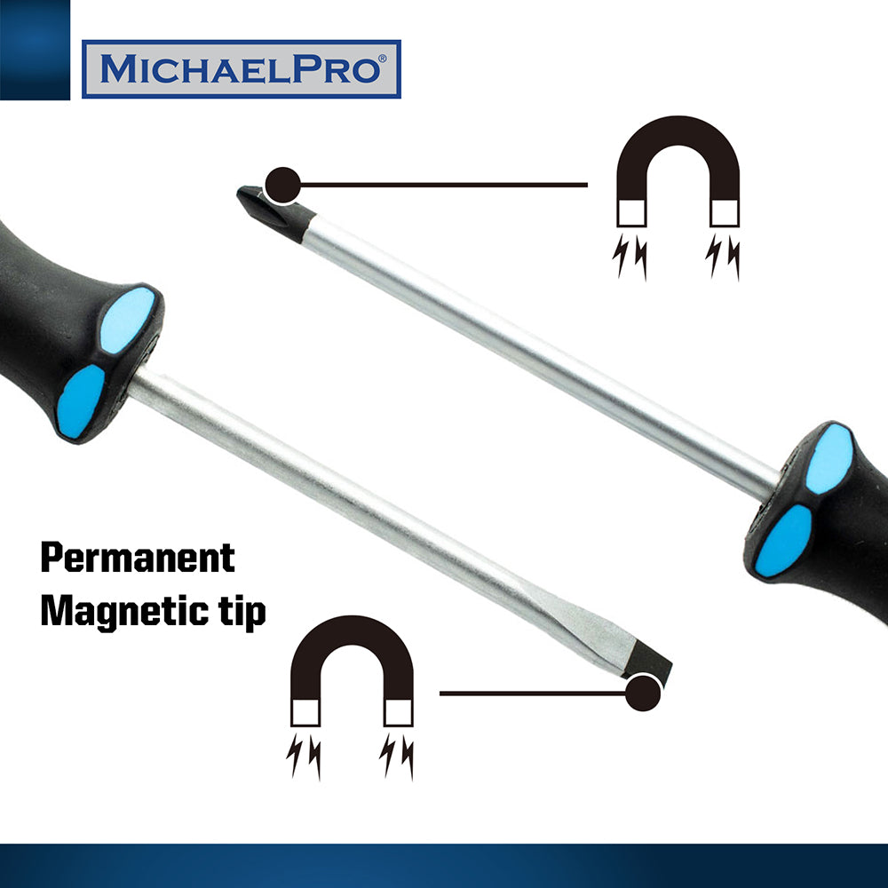8-Piece Slotted & Phillips Screwdriver Set with Magnetic Tips (MP002008) - MichaelPro