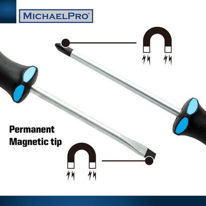 8-Piece Slotted & Phillips Screwdriver Set with Magnetic Tips (MP002008) - MichaelPro