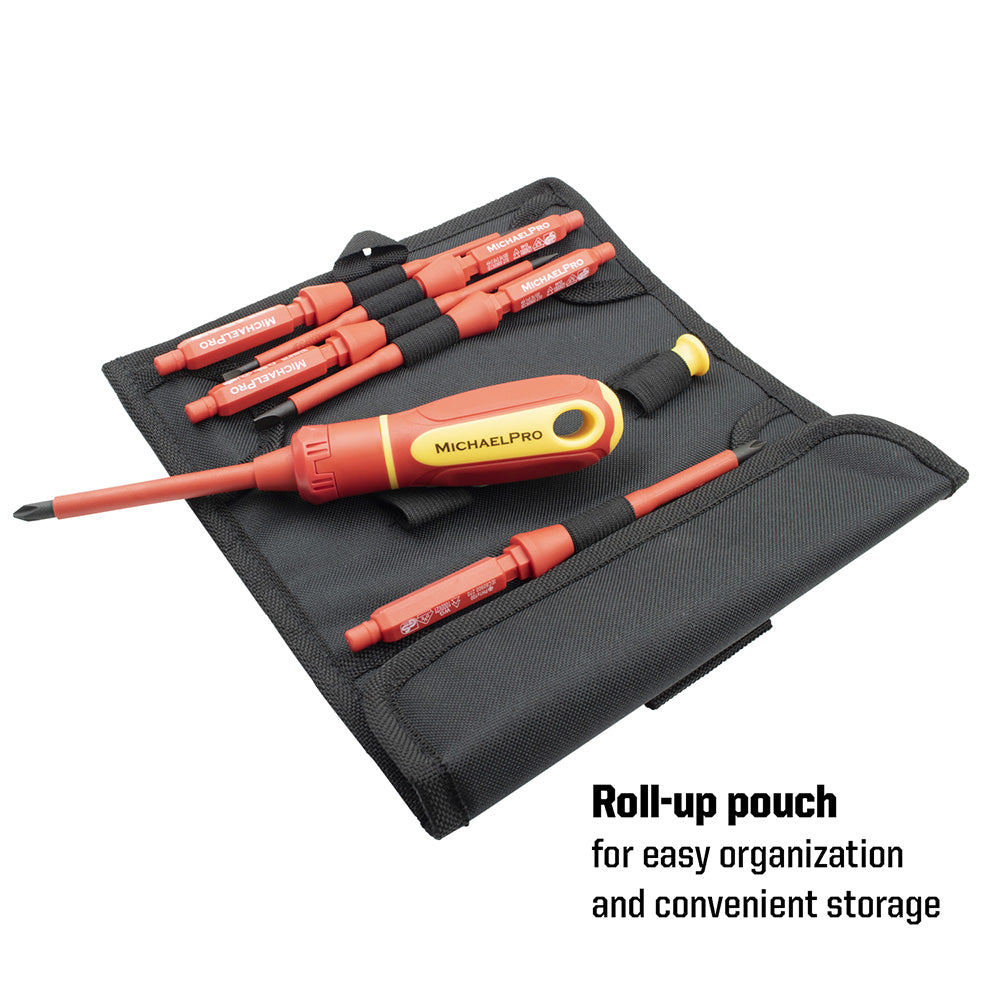 8-Piece VDE Insulated Interchangeable Screwdriver Set with Pouch (MP002021) - MichaelPro