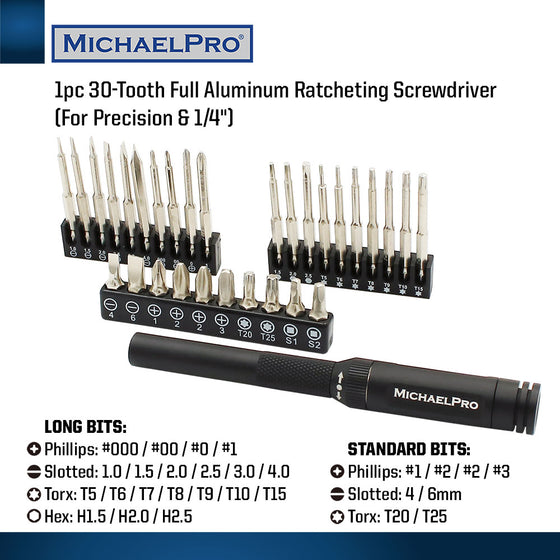 31-Piece Two-Way Ratcheting Precision Screwdriver with Bits (MP002026)