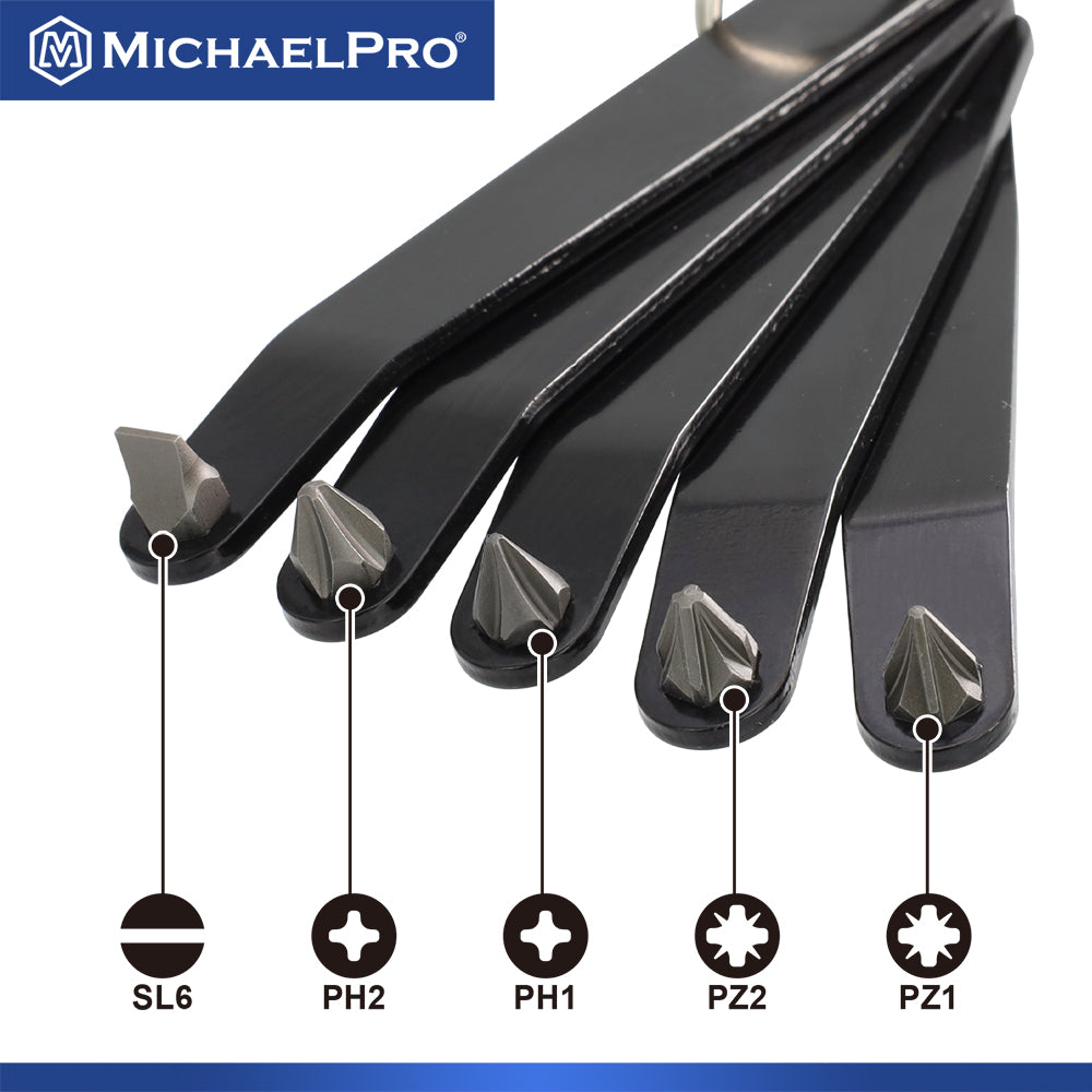 5-Piece Ultra Low Profile Angled Screwdriver Set - Phillips, Slotted, Pozi (MP002028) - MichaelPro
