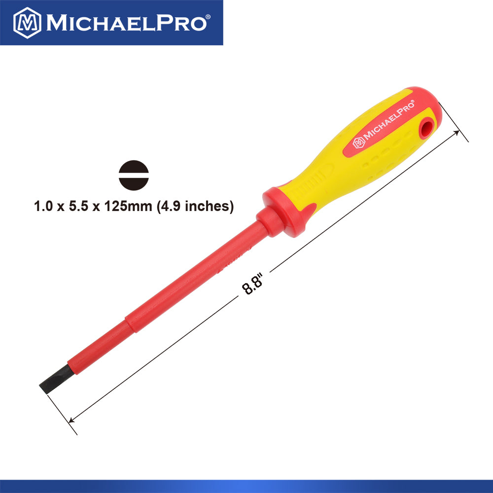 5.5 x 125mm Slotted Head VDE Insulated Electricians Screwdriver (MP002032) - MichaelPro