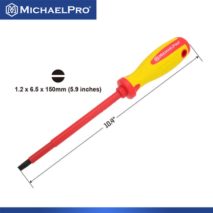 6.5 x 150mm Slotted Head VDE Insulated Electricians Screwdriver (MP002033) - MichaelPro