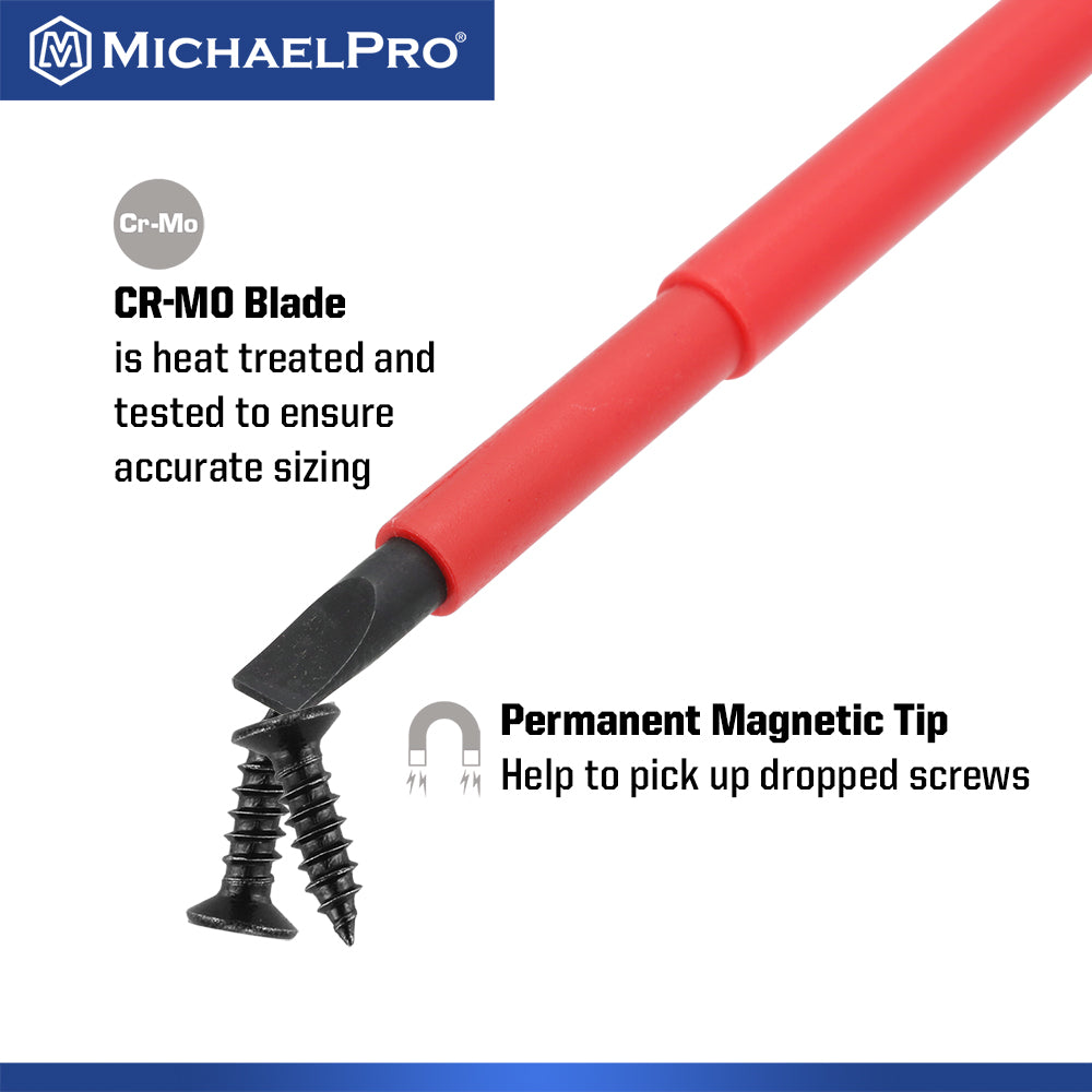 6.5 x 150mm Slotted Head VDE Insulated Electricians Screwdriver (MP002033) - MichaelPro