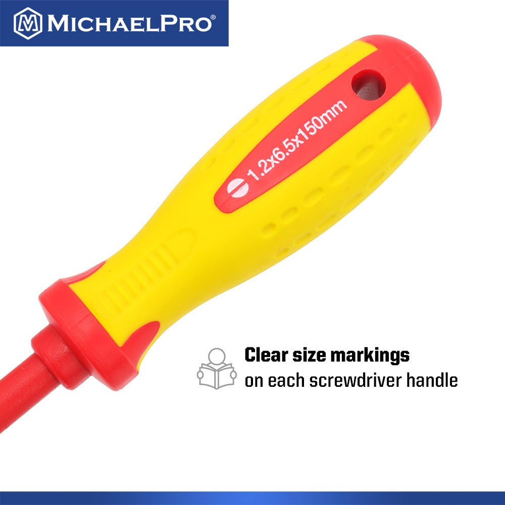6.5 x 150mm Slotted Head VDE Insulated Electricians Screwdriver (MP002033) - MichaelPro