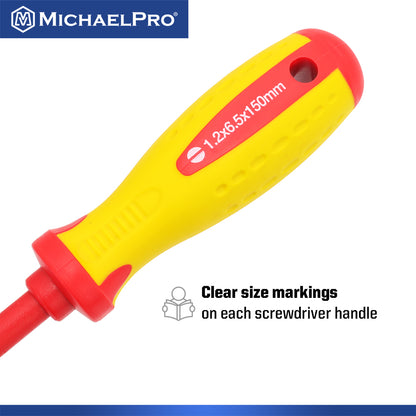 6.5 x 150mm Slotted Head VDE Insulated Electricians Screwdriver (MP002033) - MichaelPro