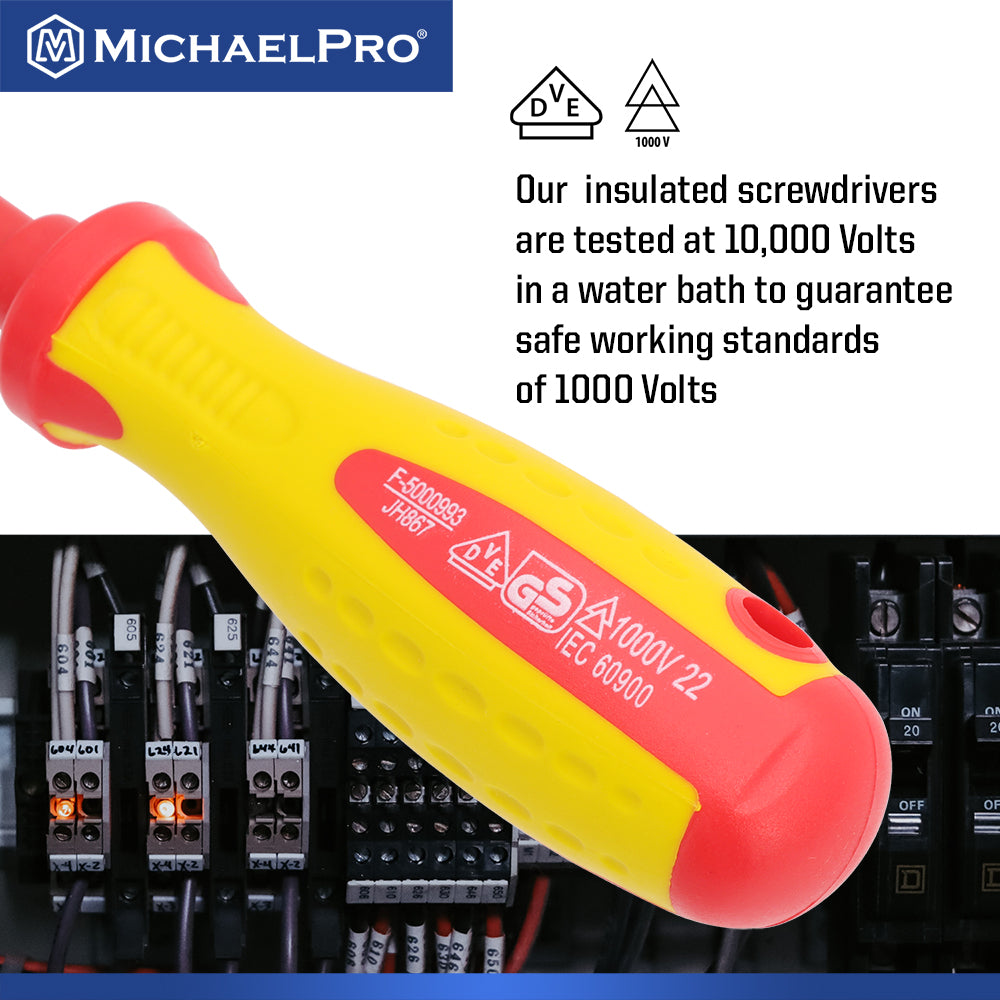 6.5 x 150mm Slotted Head VDE Insulated Electricians Screwdriver (MP002033) - MichaelPro
