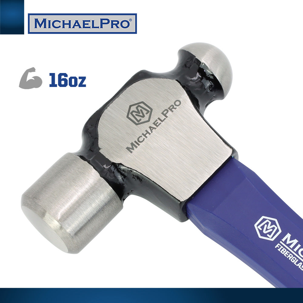16oz Ball Peen Hammer with Fiberglass Handle (MP004007) - MichaelPro