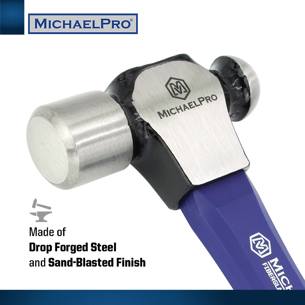 16oz Ball Peen Hammer with Fiberglass Handle (MP004007) - MichaelPro