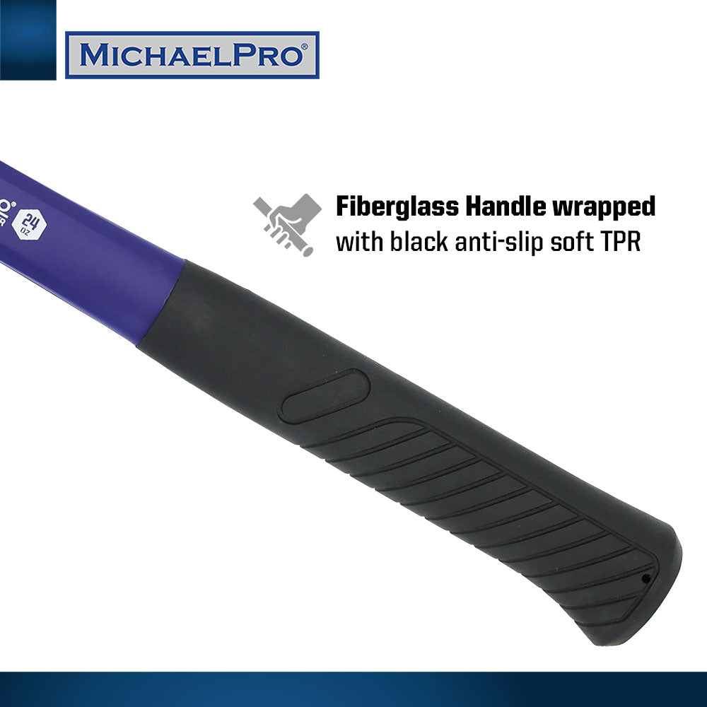 24oz Ball Peen Hammer with Fiberglass Handle (MP004008) - MichaelPro